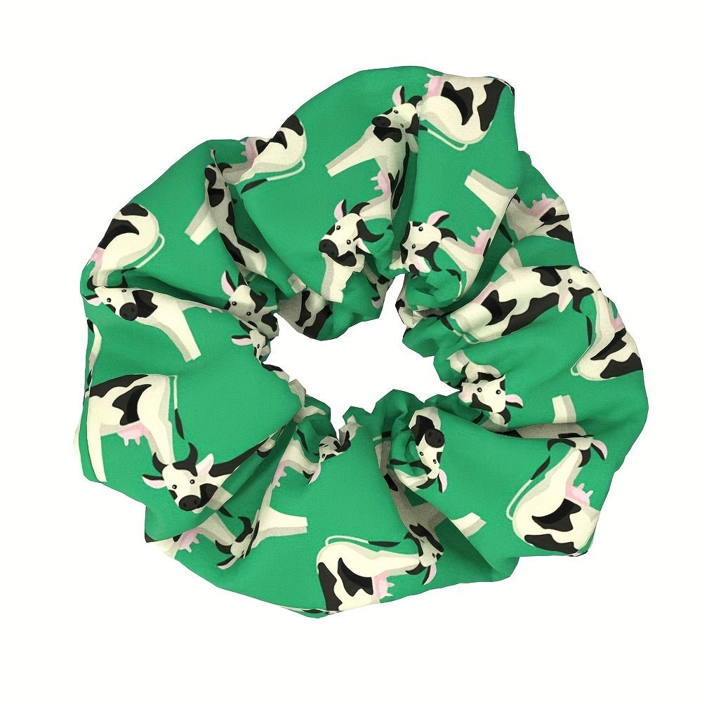 1pc Adorable Cow Print Scrunchie - Soft Fabric Hair Tie for High Ponytails & Buns, Durable and Elastic, Fashionable Daily Wear Accessory for Women