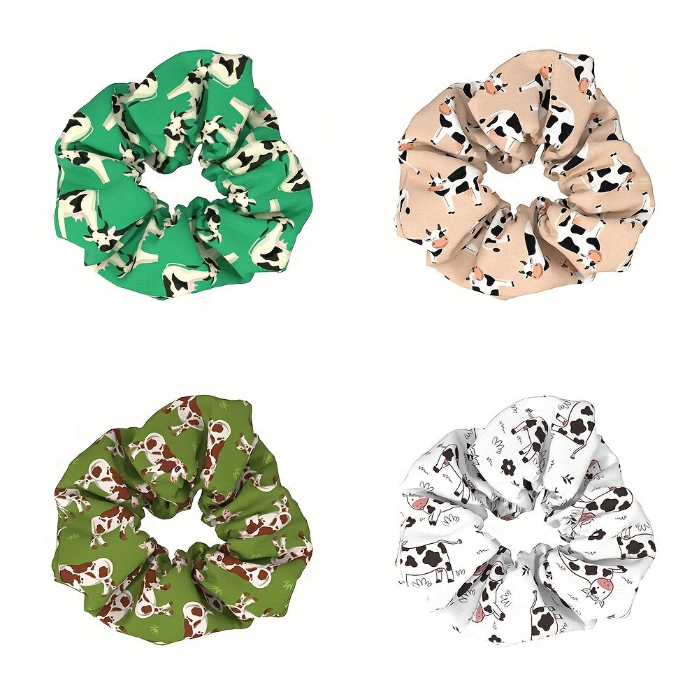 1pc Adorable Cow Print Scrunchie - Soft Fabric Hair Tie for High Ponytails & Buns, Durable and Elastic, Fashionable Daily Wear Accessory for Women
