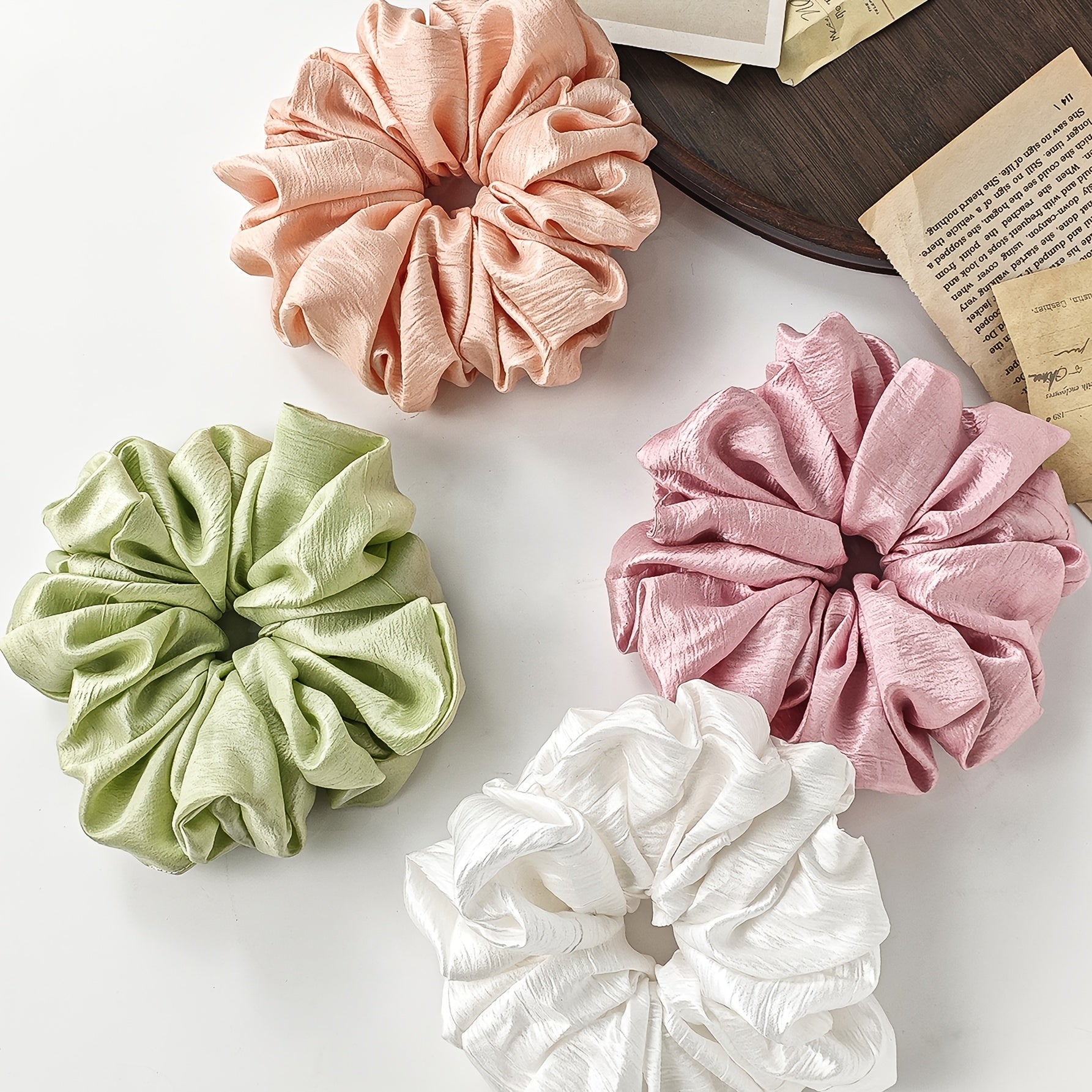 4pcs Set of Oversized Hair Ties, Solid Color Hair Bands, Satin Hair Ropes, Hair Tie Headdress, Women'S Hair Additions