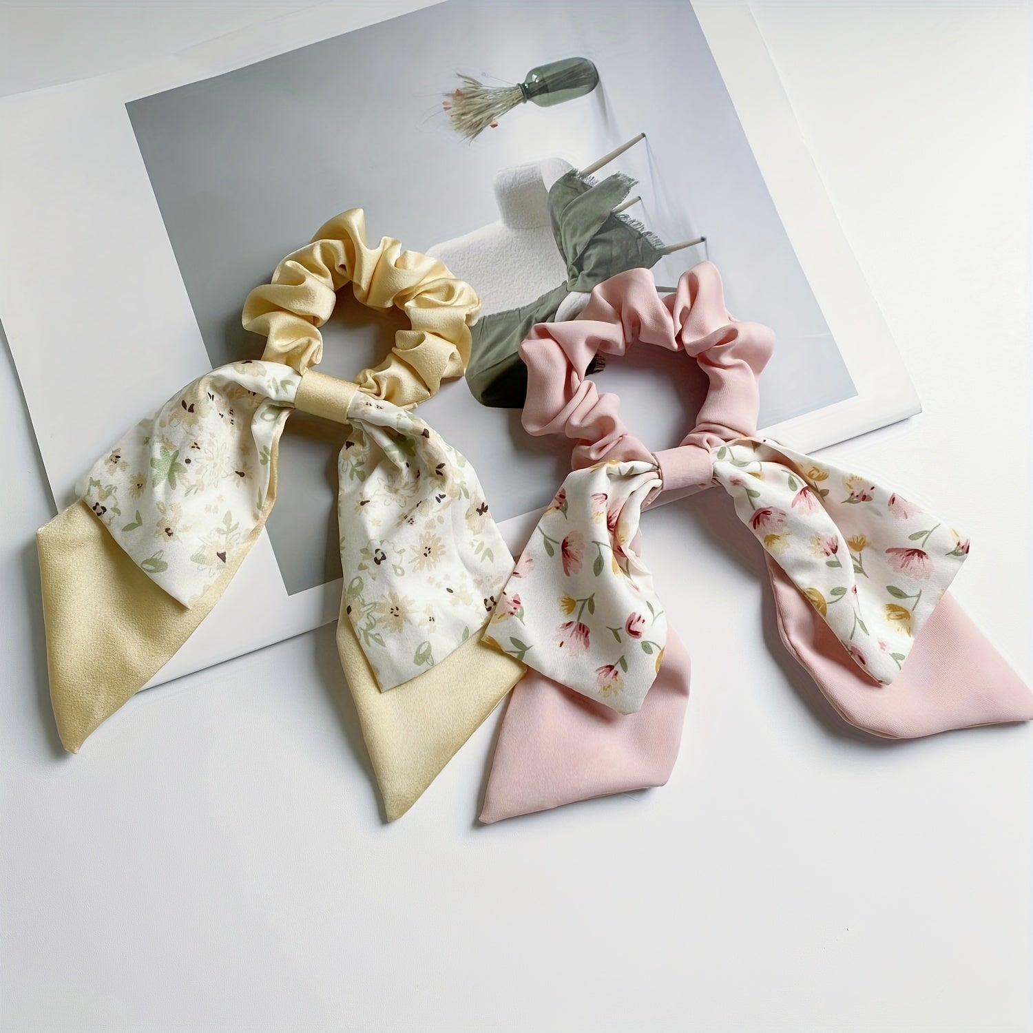 2pcs of Fresh Floral Bow Hair Ties, Sweet Hair Additions, Suitable for Daily Wear, Gatherings, Parties, And Springtime Adornments