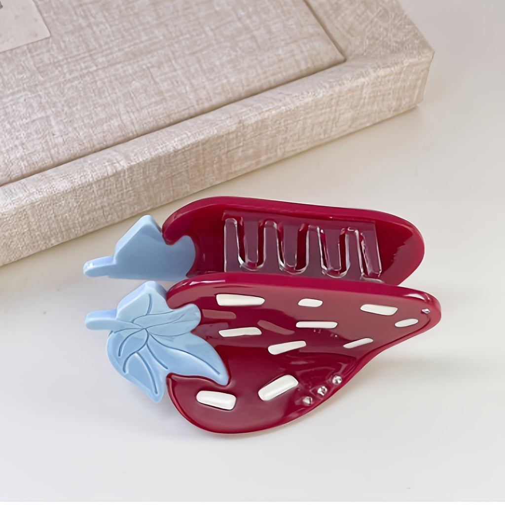2pcs of Sweet Cream-Style Strawberry Hair Clips, Cute Fruit Acetate Hairpins for Ponytails, Shark Clips for Updos, Hair Additions