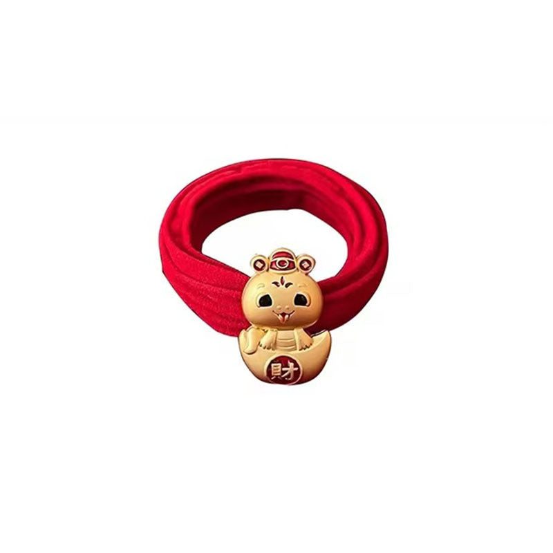 Women' Red Lucky Snake Hair Band & Ponytail Tie - Heart Rhinestone Hair Ring Suitable for New Year, Chinese, Festive Hair Accessories for Braids, Ponytails, Buns