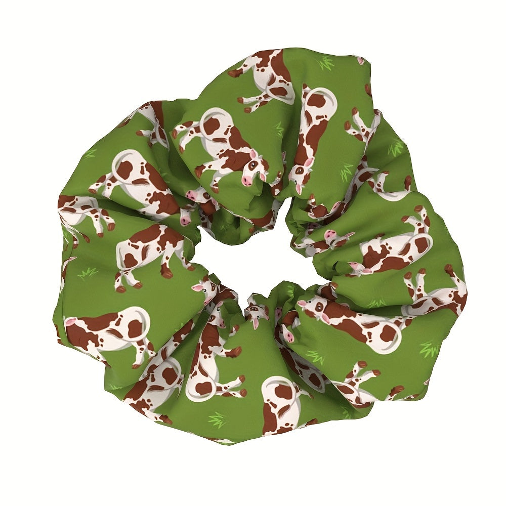 1pc Adorable Cow Print Scrunchie - Soft Fabric Hair Tie for High Ponytails & Buns, Durable and Elastic, Fashionable Daily Wear Accessory for Women