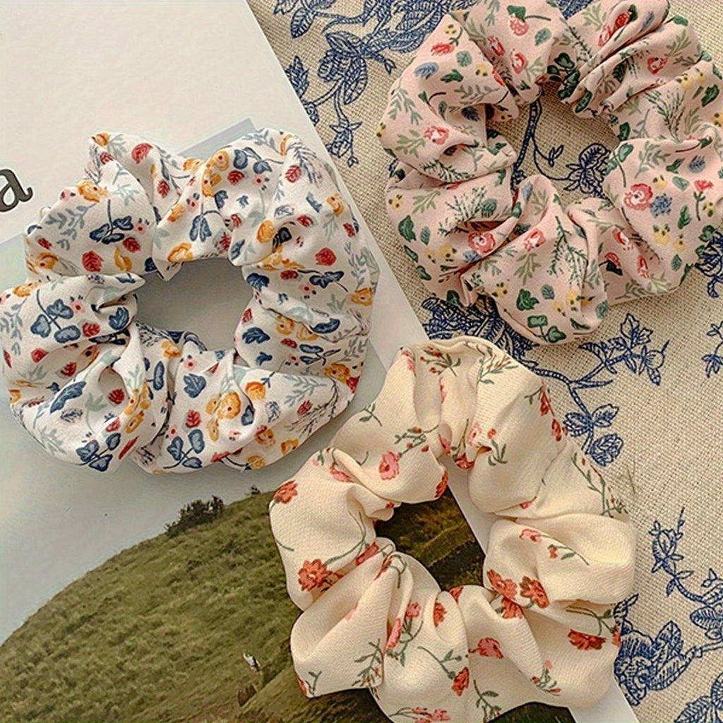 3pcs Elegant Floral Hair Ties for Women, Sweet Bun Holders, High-Quality Ponytail Additions, Versatile Hair Bands for Ladies