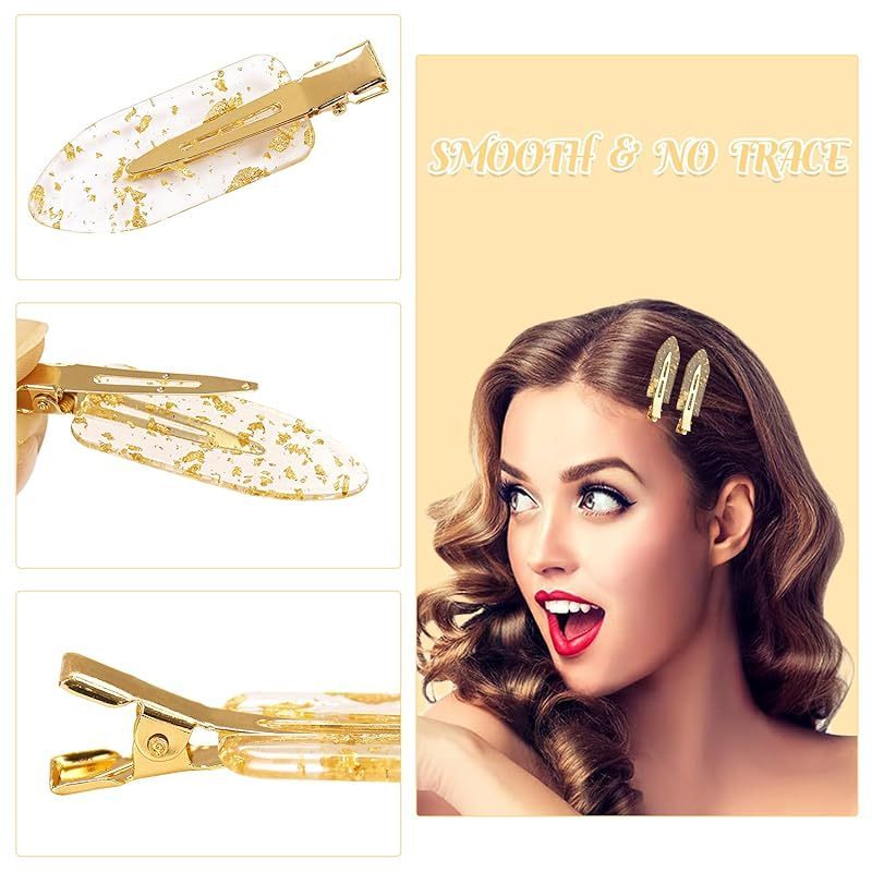 No Bend Hair Clips . 12Pcs\u002F6cards Resin & Stainless Steel No Crease Hair Clips . Gold Glitter Bridesmaid Proposal Gift Hair Clip for Makeup Styling Hair accessories Hair Setting Clips for Bangs