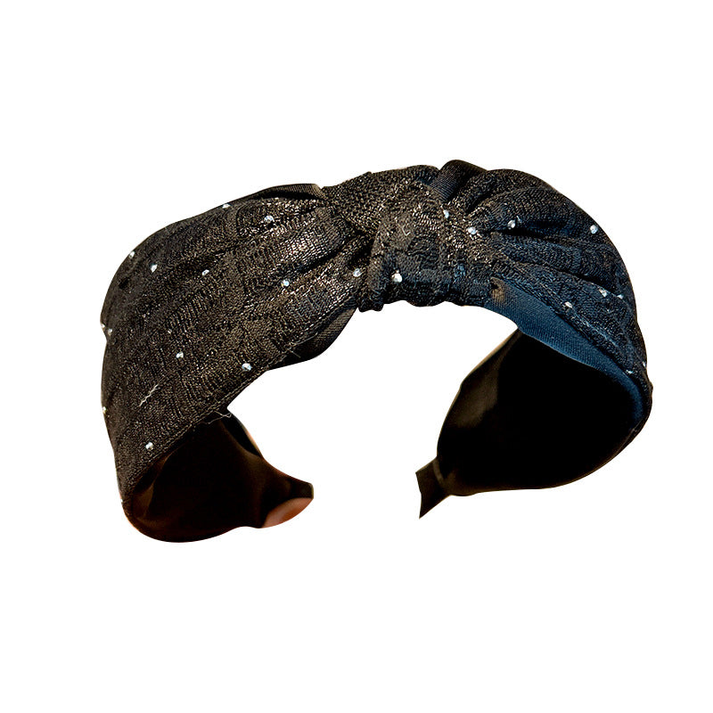 New Stylish Simple Solid Color Flower Fabric Knotted Wide Edge Headband High Sense Rhinestone Headband Hair