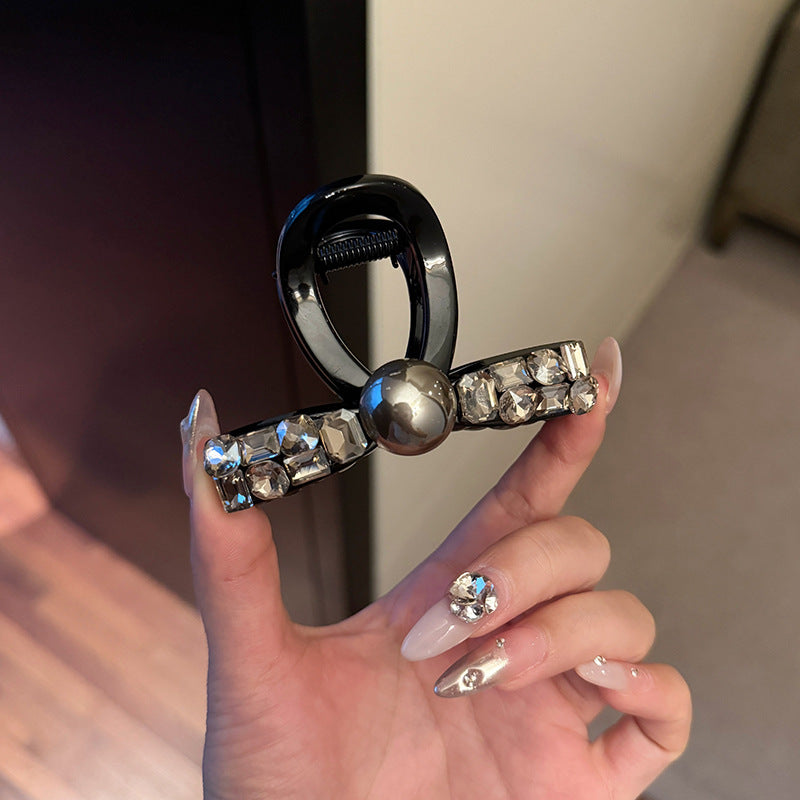 Korean Version Rhinestone Claw Clip for Women | Elegant Medium Hair Clip, Back of Head Half-Up Hair Shark Clip, Versatile Hair Accessory, Big Size, Acrylic Material
