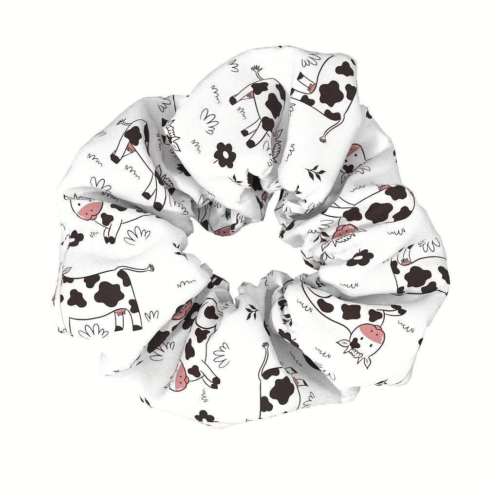 1pc Adorable Cow Print Scrunchie - Soft Fabric Hair Tie for High Ponytails & Buns, Durable and Elastic, Fashionable Daily Wear Accessory for Women