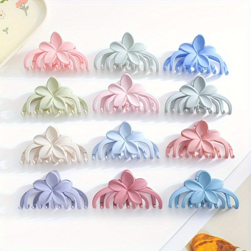 4pcs Large Hair Clip | Simple Style Shark Claw Clip Matte Flower Solid Color Hair Claw Women'S Thin Thick Curly Hair Accessories | Available in Grey, Green, Purple