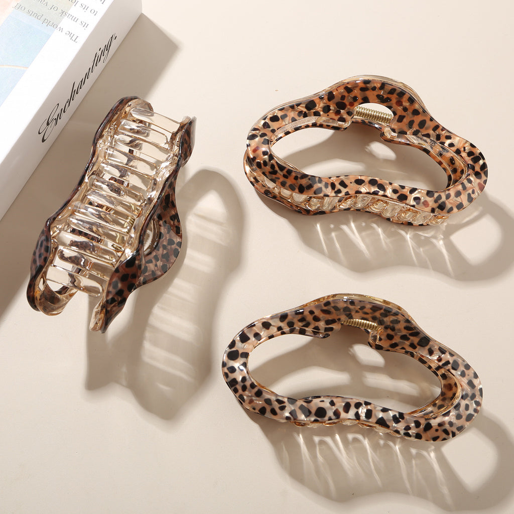 Coffee Leopard Print Retro Hong Kong Style Grab Clip Women's Clip Headgear Hairpin Back Head Shark Clip Hair Accessories