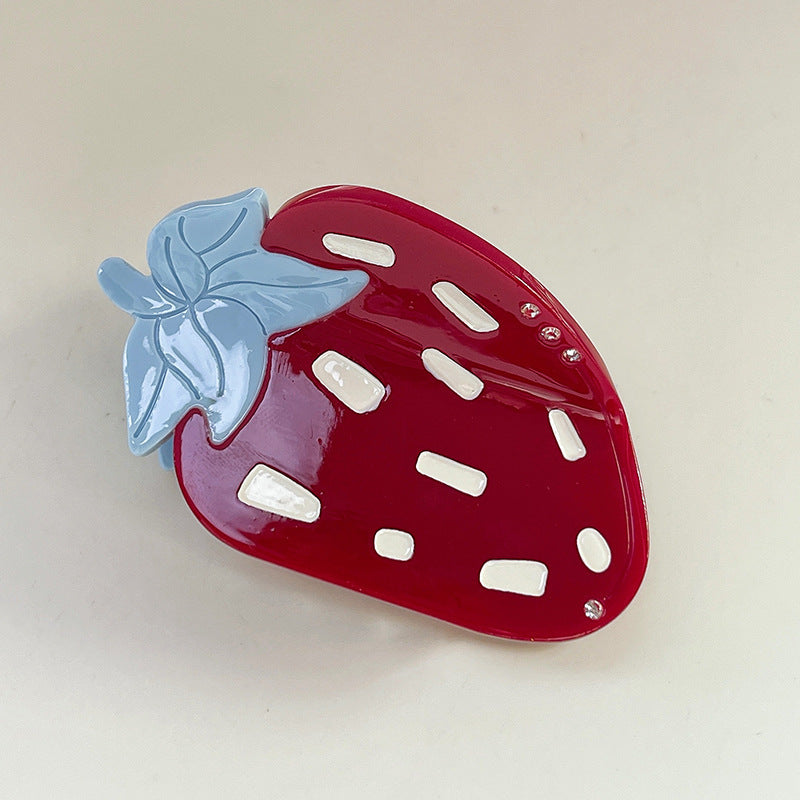 2pcs of Sweet Cream-Style Strawberry Hair Clips, Cute Fruit Acetate Hairpins for Ponytails, Shark Clips for Updos, Hair Additions