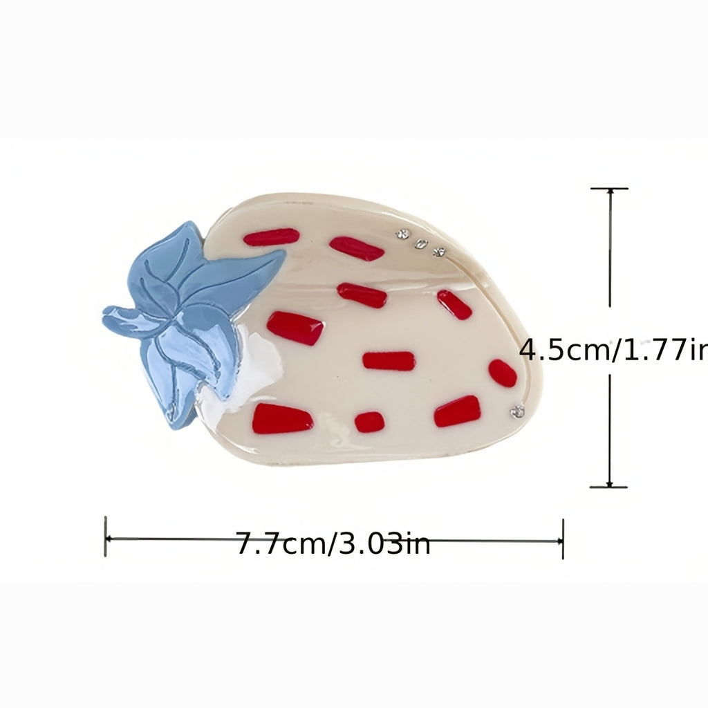 2pcs of Sweet Cream-Style Strawberry Hair Clips, Cute Fruit Acetate Hairpins for Ponytails, Shark Clips for Updos, Hair Additions