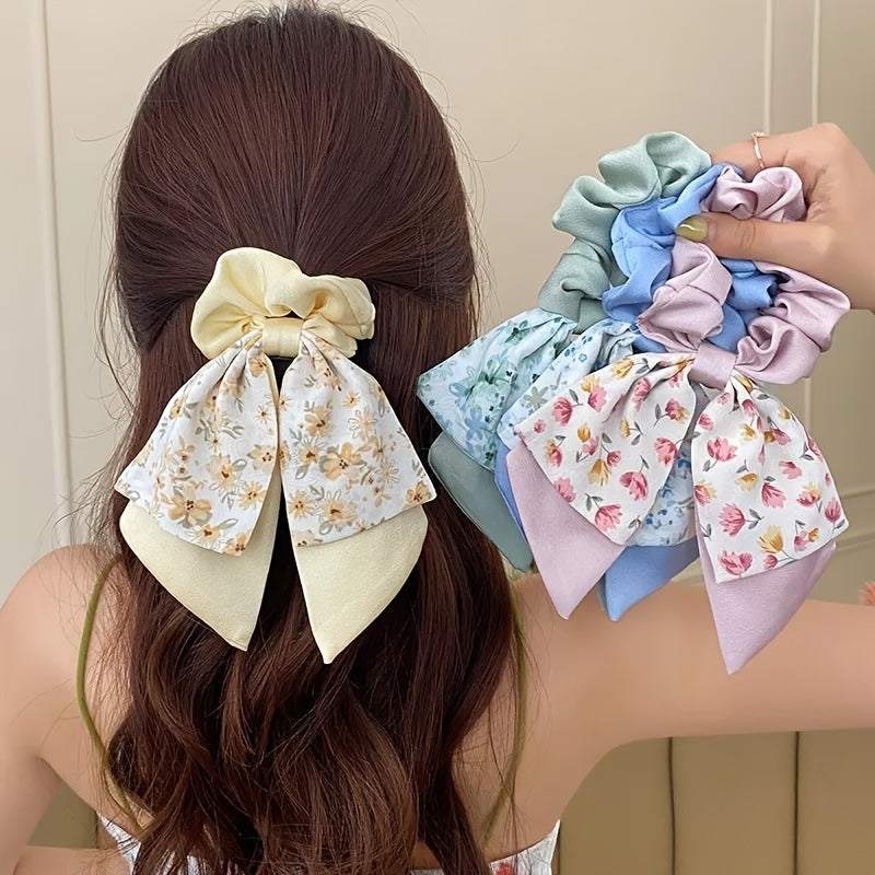 2pcs of Fresh Floral Bow Hair Ties, Sweet Hair Additions, Suitable for Daily Wear, Gatherings, Parties, And Springtime Adornments