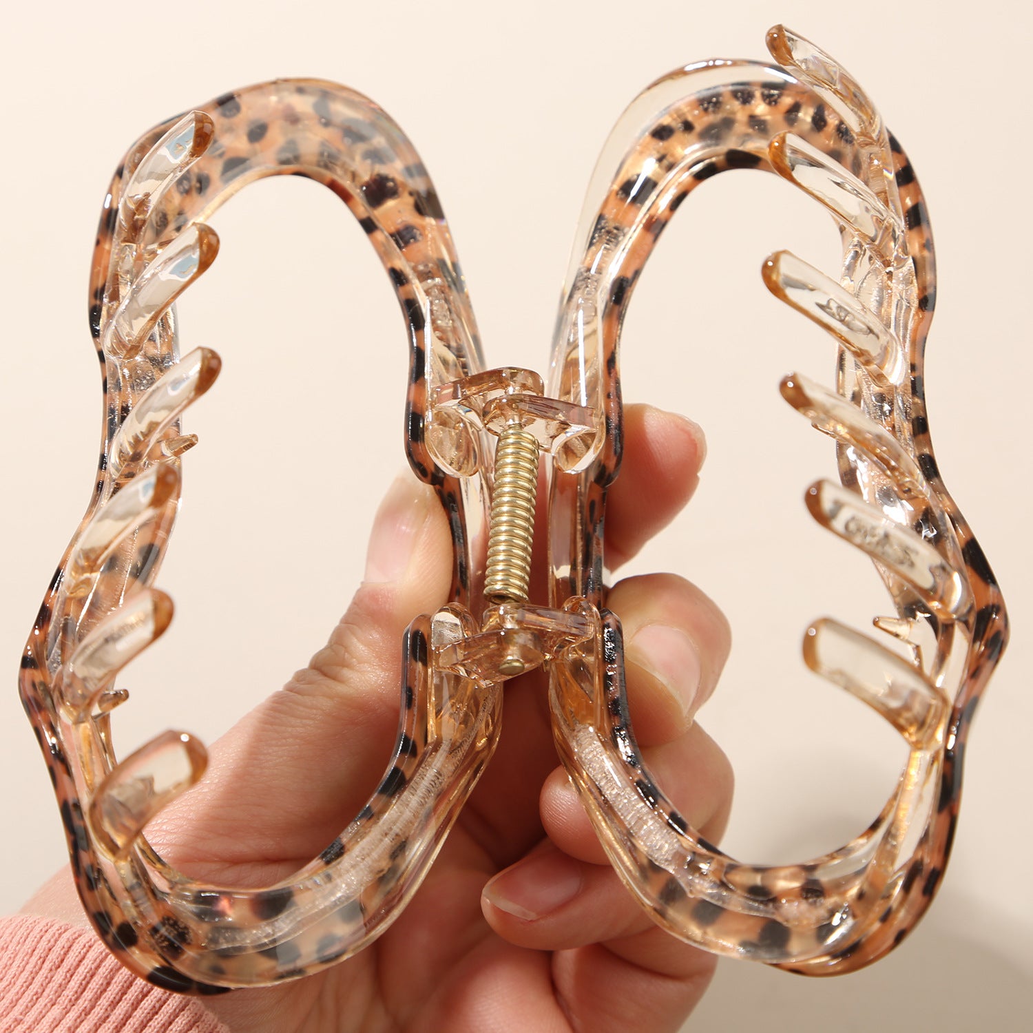 Coffee Leopard Print Retro Hong Kong Style Grab Clip Women's Clip Headgear Hairpin Back Head Shark Clip Hair Accessories