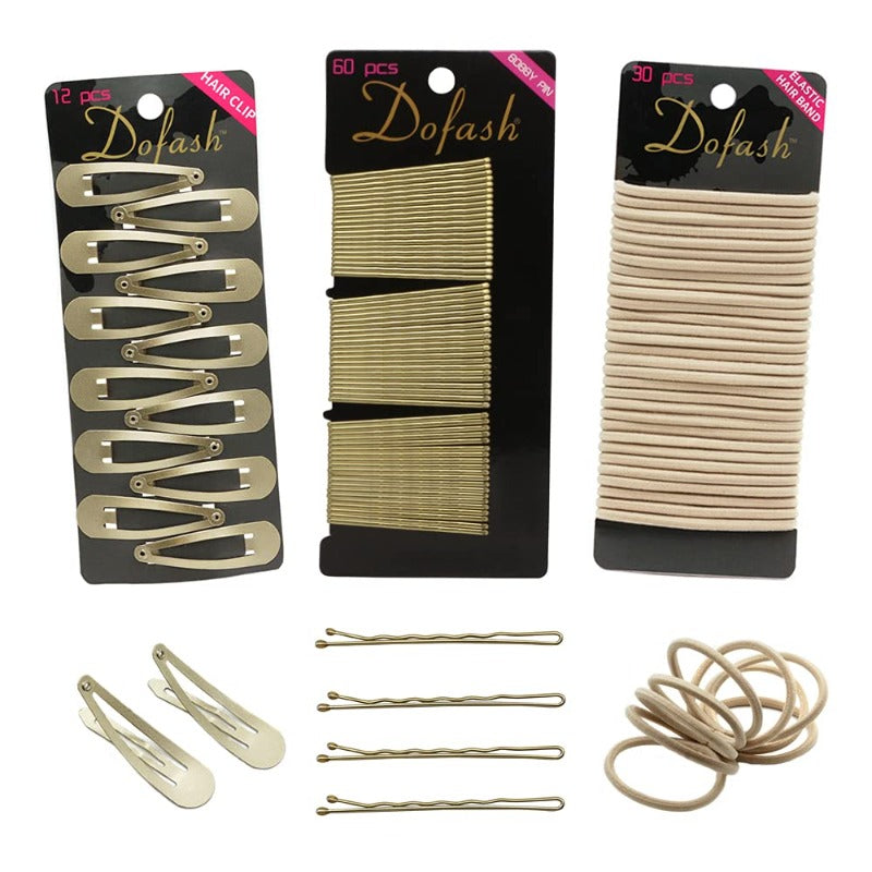 102 Counts Dofash Hair Clip Set | Braided Hair Clips for Women, 60pcs Bobby Pins, 30pcs Hyper Elastics Ties, 12pcs Snap Hair Clips - Blonde, Faux Leather, Ideal for Wedding