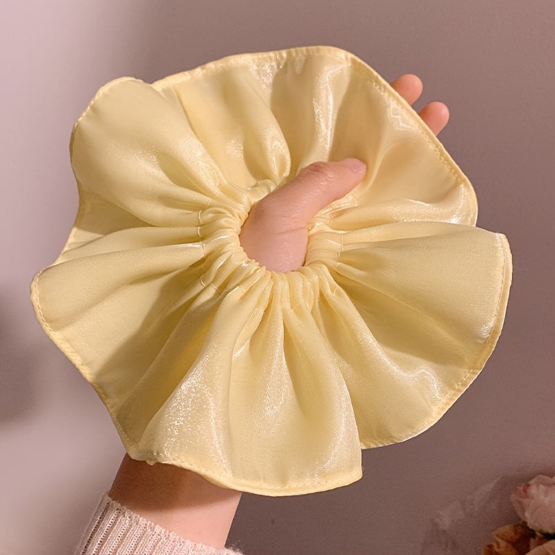 1pc Creamy Yellow Large Intestine Hair Tie | Easy Versatile Bun Hair Rope, Solid Color, Ideal for Valentine'S Day