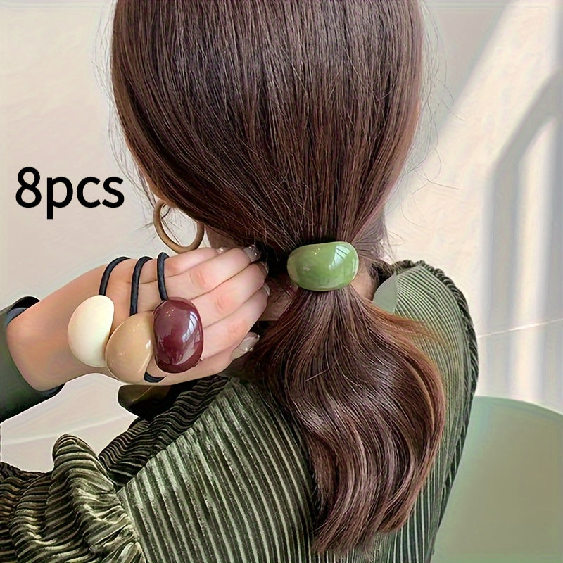 8 Mixed-Color High-Elasticity Easy Hair Ties, Candy-Colored Acrylic Hair Additions, Cute Hair Bands with Rubber Bands