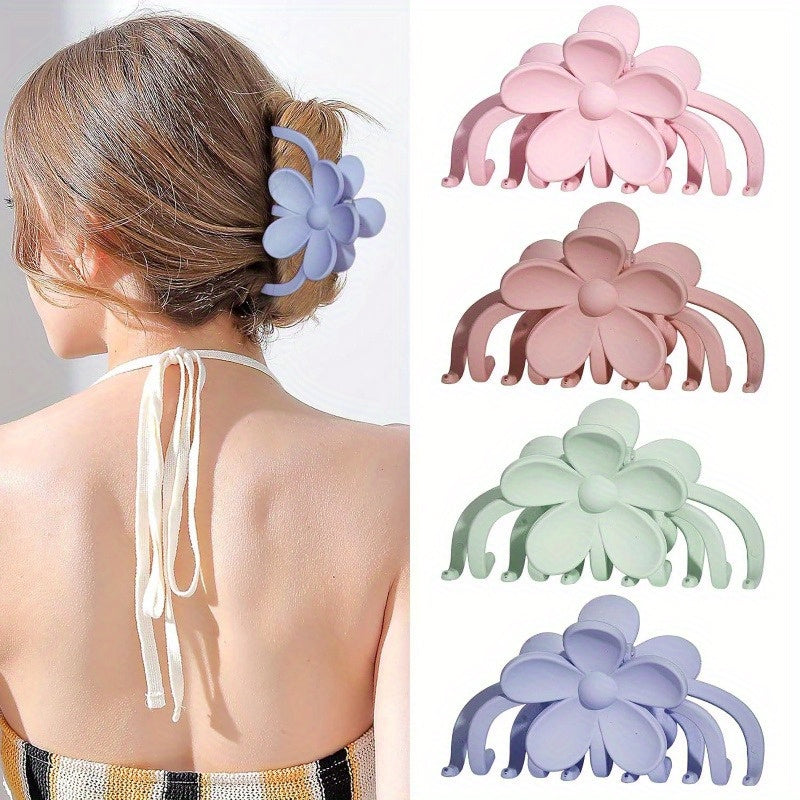 4pcs Large Hair Clip | Simple Style Shark Claw Clip Matte Flower Solid Color Hair Claw Women'S Thin Thick Curly Hair Accessories | Available in Grey, Green, Purple