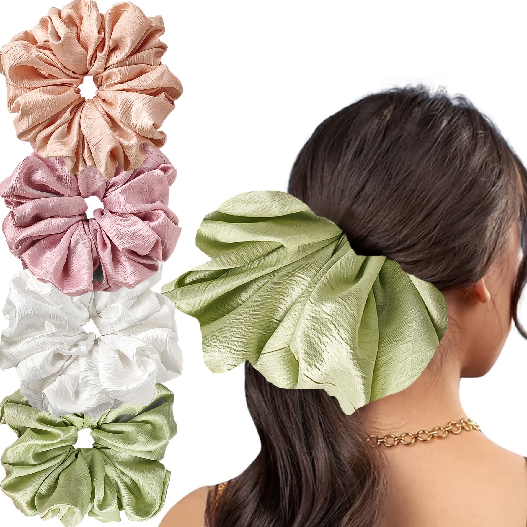 4pcs Set of Oversized Hair Ties, Solid Color Hair Bands, Satin Hair Ropes, Hair Tie Headdress, Women'S Hair Additions
