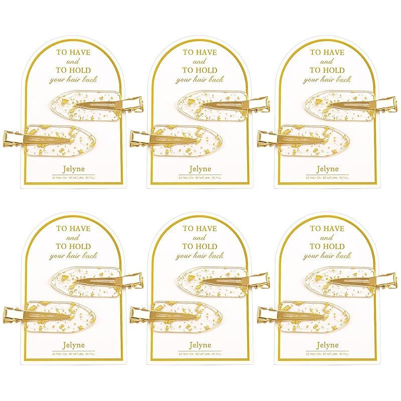 No Bend Hair Clips . 12Pcs\u002F6cards Resin & Stainless Steel No Crease Hair Clips . Gold Glitter Bridesmaid Proposal Gift Hair Clip for Makeup Styling Hair accessories Hair Setting Clips for Bangs