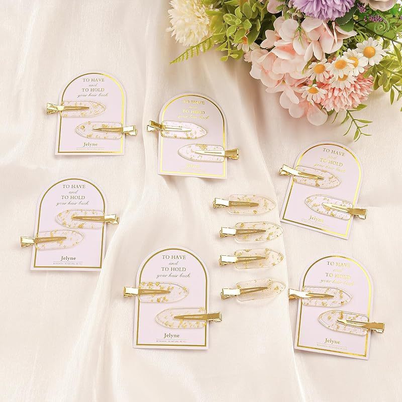 No Bend Hair Clips . 12Pcs\u002F6cards Resin & Stainless Steel No Crease Hair Clips . Gold Glitter Bridesmaid Proposal Gift Hair Clip for Makeup Styling Hair accessories Hair Setting Clips for Bangs