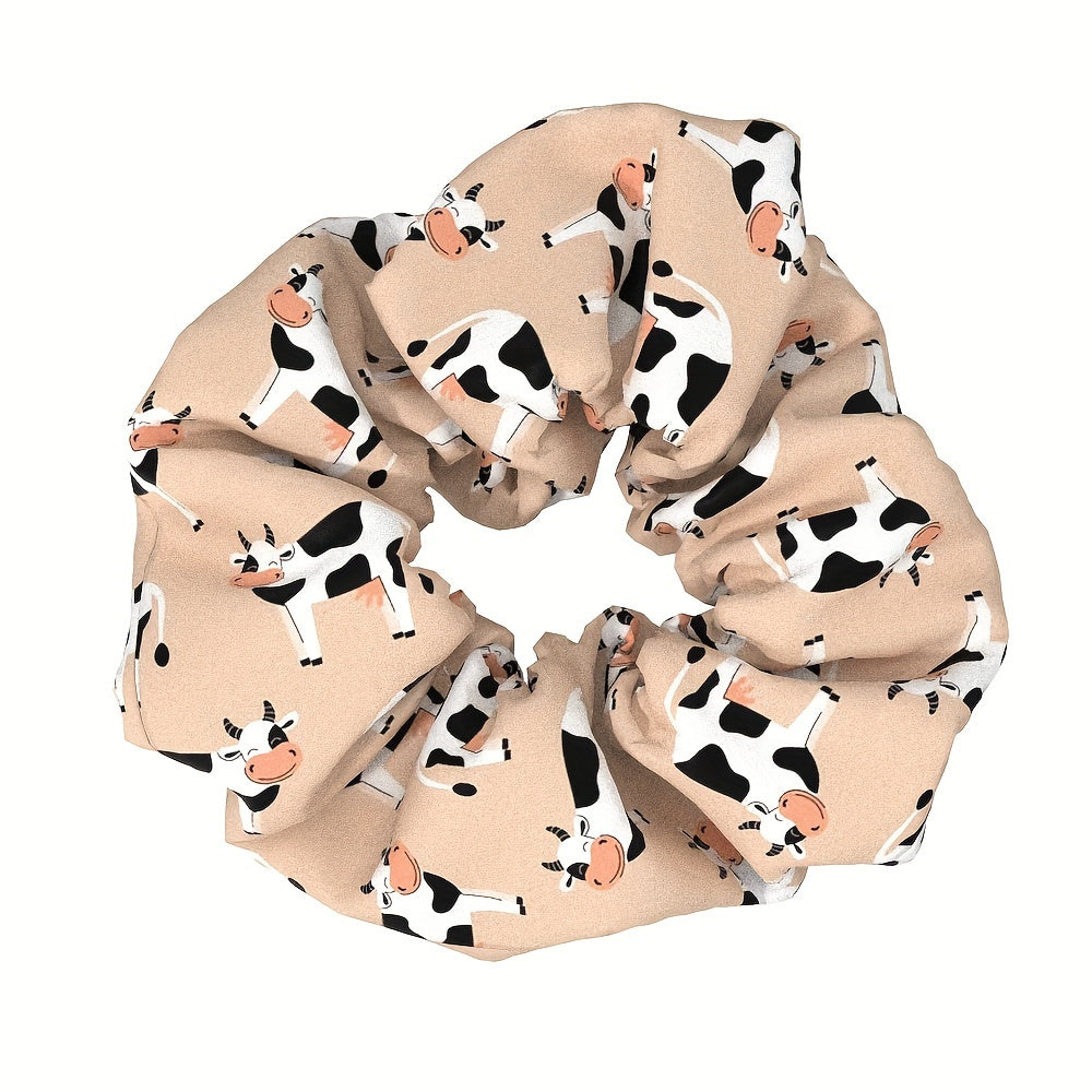 1pc Adorable Cow Print Scrunchie - Soft Fabric Hair Tie for High Ponytails & Buns, Durable and Elastic, Fashionable Daily Wear Accessory for Women