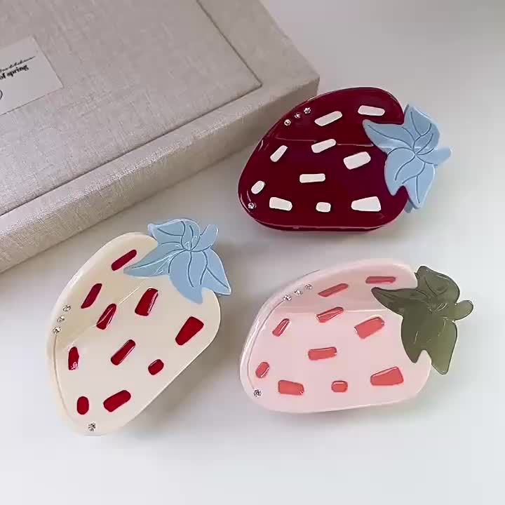 2pcs of Sweet Cream-Style Strawberry Hair Clips, Cute Fruit Acetate Hairpins for Ponytails, Shark Clips for Updos, Hair Additions
