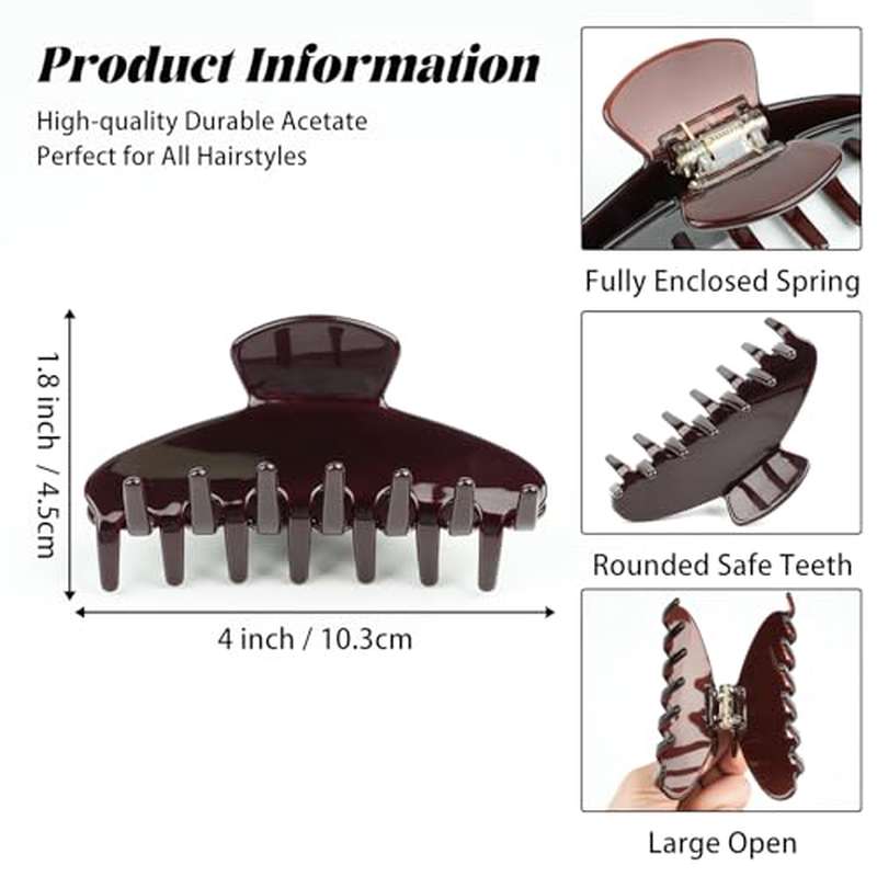 Women Acetate Hair Claw Clips Compatible for All Hair Types - Dark Brown Vintage Y2K Hair Clips with Hold, Lightweight Non-Slip Spring Clip for Thick\u002FThin Hair, Cute Gift for ( Fiber)