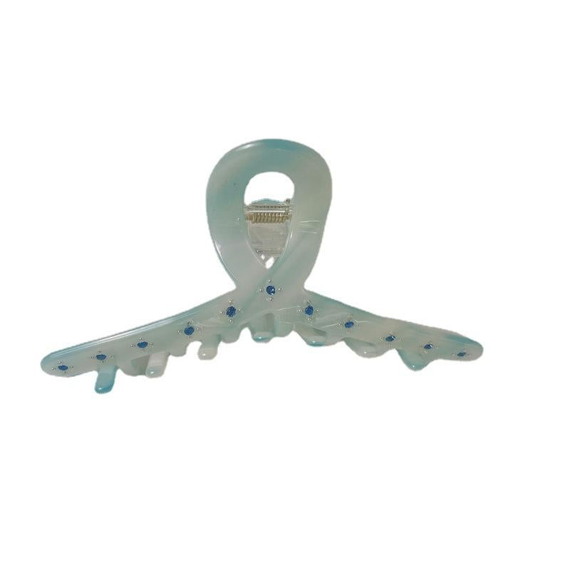 One Hypoallergenic Acetate Hair Clip Adorned with Sparkling Rhinestones, Designed to Securely Hold Medium to Thick Hair. This Elegant Shark Claw Clip in Emerald Green Is Perfect for Women'S Updo Hairstyles, Suitable for Parties, Weddings
