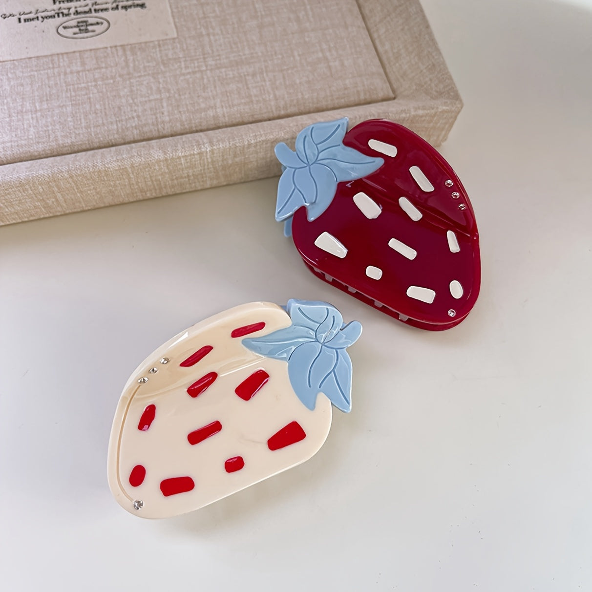 2pcs of Sweet Cream-Style Strawberry Hair Clips, Cute Fruit Acetate Hairpins for Ponytails, Shark Clips for Updos, Hair Additions