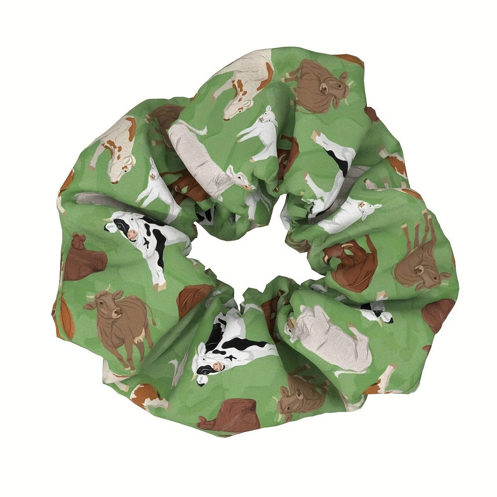 1pc Adorable Cow Print Scrunchie - Soft Fabric Hair Tie for High Ponytails & Buns, Durable and Elastic, Fashionable Daily Wear Accessory for Women