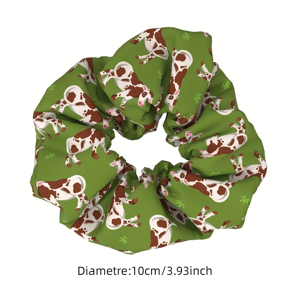 1pc Adorable Cow Print Scrunchie - Soft Fabric Hair Tie for High Ponytails & Buns, Durable and Elastic, Fashionable Daily Wear Accessory for Women