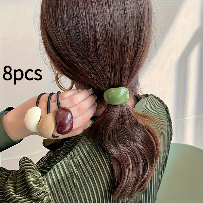 8 Mixed-Color High-Elasticity Easy Hair Ties, Candy-Colored Acrylic Hair Additions, Cute Hair Bands with Rubber Bands