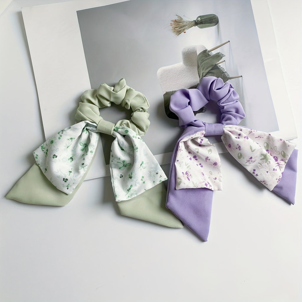 2pcs of Fresh Floral Bow Hair Ties, Sweet Hair Additions, Suitable for Daily Wear, Gatherings, Parties, And Springtime Adornments