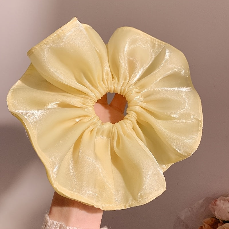 1pc Creamy Yellow Large Intestine Hair Tie | Easy Versatile Bun Hair Rope, Solid Color, Ideal for Valentine'S Day