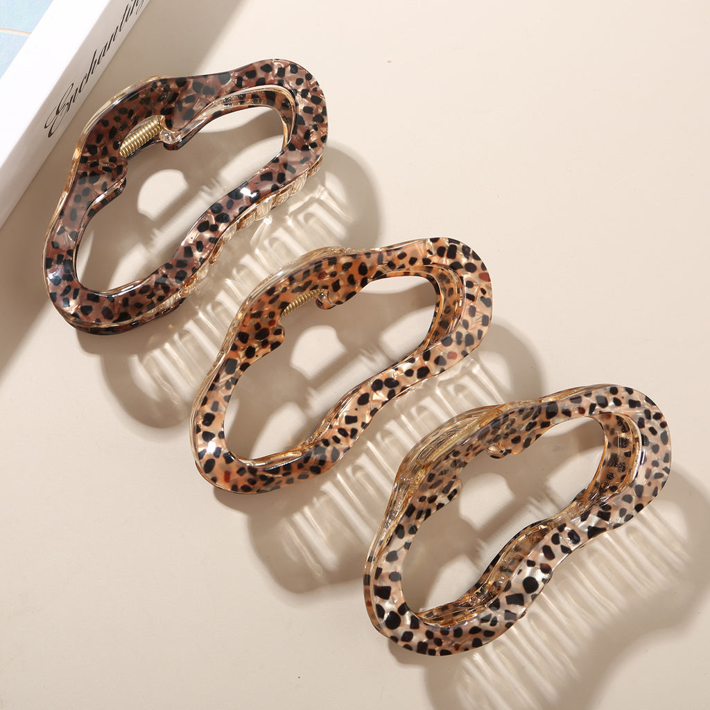 Coffee Leopard Print Retro Hong Kong Style Grab Clip Women's Clip Headgear Hairpin Back Head Shark Clip Hair Accessories