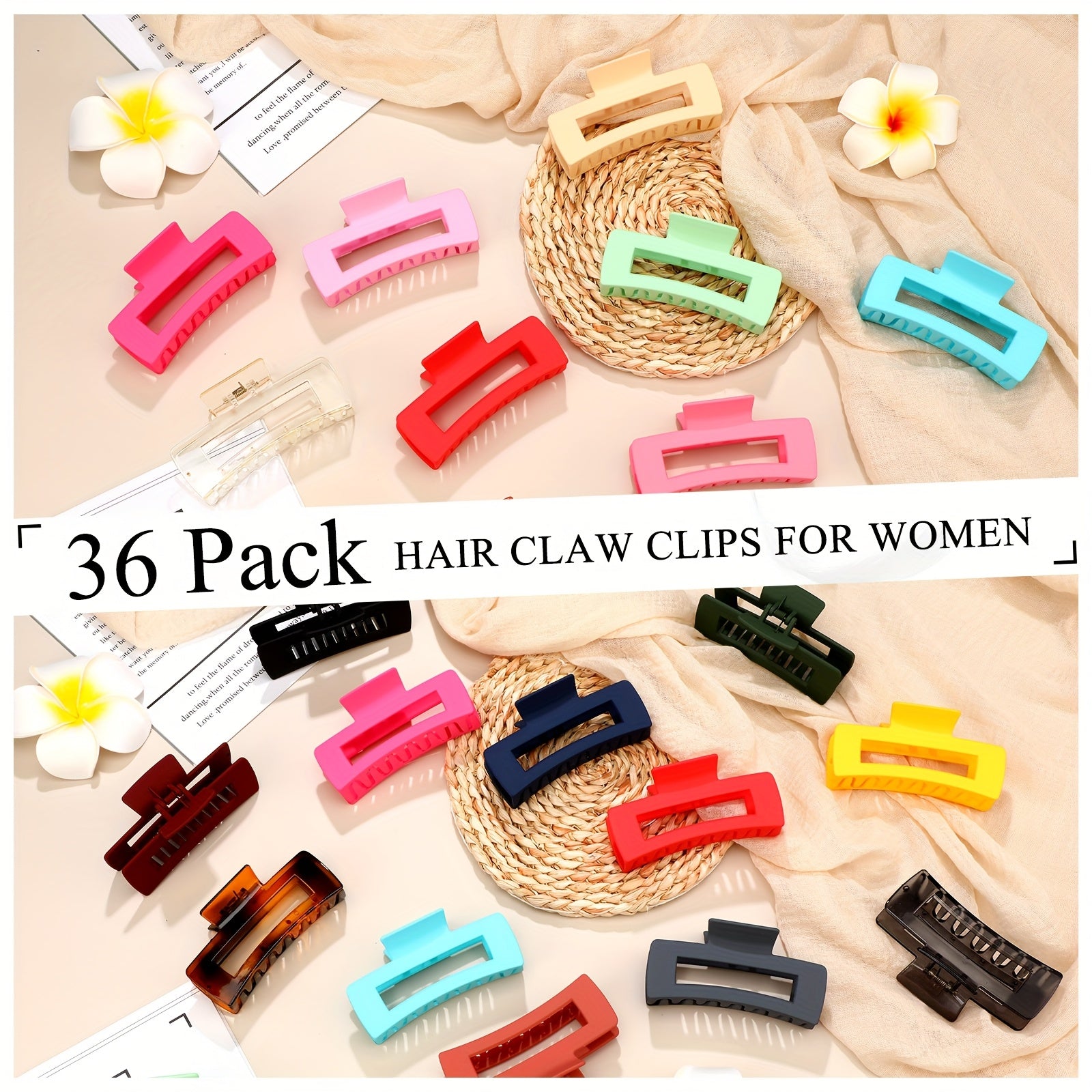 36pcs 4.1 Inch Large Hair Claw Clips Rectangular Big Hair Clips Matte Nonslip Banana Clip Strong Hold Plastic Barrettes Jaw Clips for Women Gifts Hair Accessories, 18 Colors