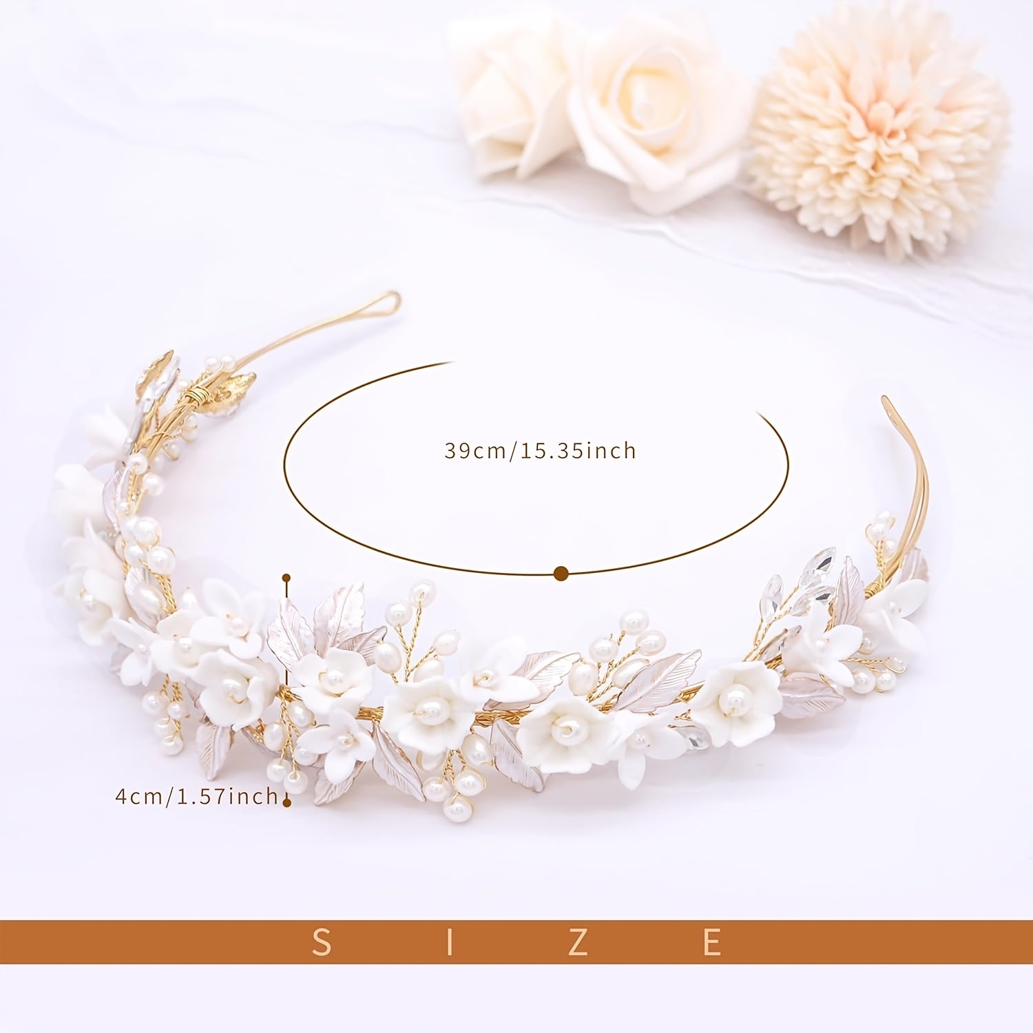 Elegant Bridal Headbands with Wide Ceramic Flower & Wedding Hair Accessories Suitable for Women & Girls - Wedding, Prom, for Normal Hair, Year-Round Events