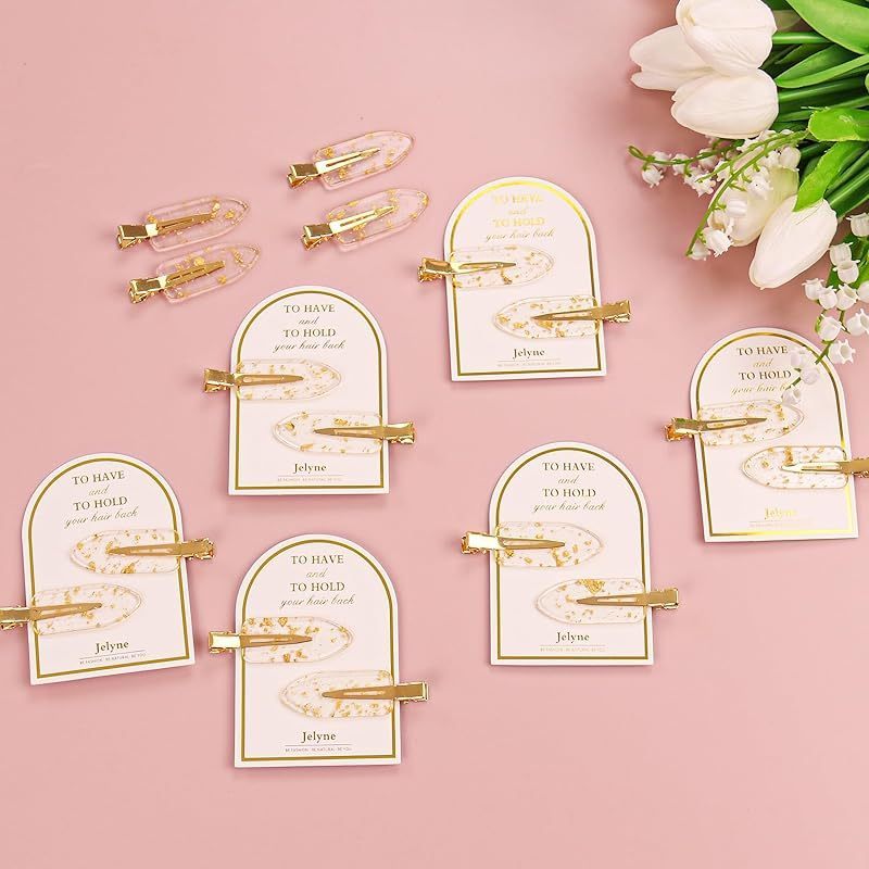 No Bend Hair Clips . 12Pcs\u002F6cards Resin & Stainless Steel No Crease Hair Clips . Gold Glitter Bridesmaid Proposal Gift Hair Clip for Makeup Styling Hair accessories Hair Setting Clips for Bangs