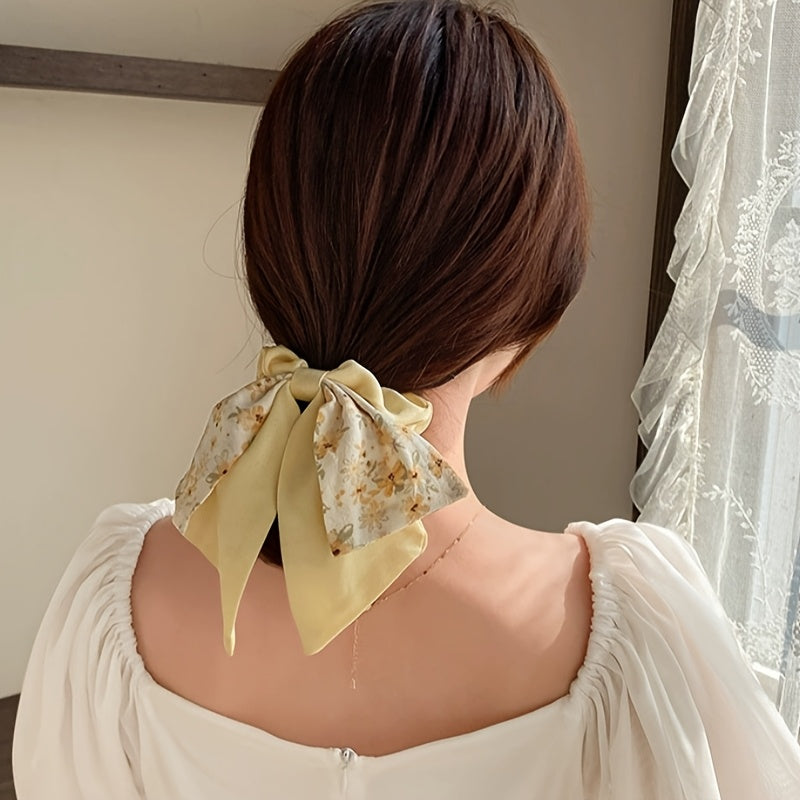 2pcs of Fresh Floral Bow Hair Ties, Sweet Hair Additions, Suitable for Daily Wear, Gatherings, Parties, And Springtime Adornments