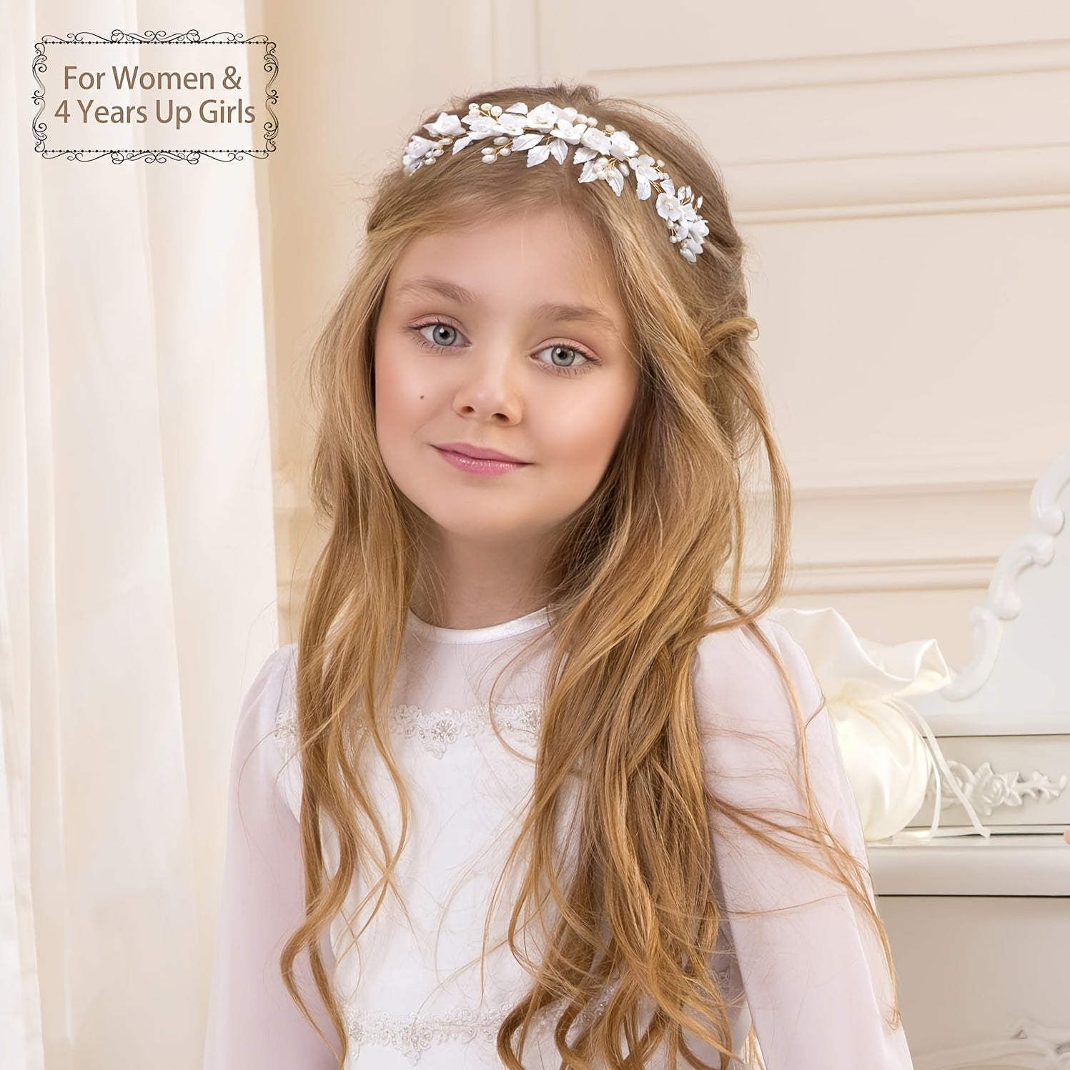 Elegant Bridal Headbands with Wide Ceramic Flower & Wedding Hair Accessories Suitable for Women & Girls - Wedding, Prom, for Normal Hair, Year-Round Events